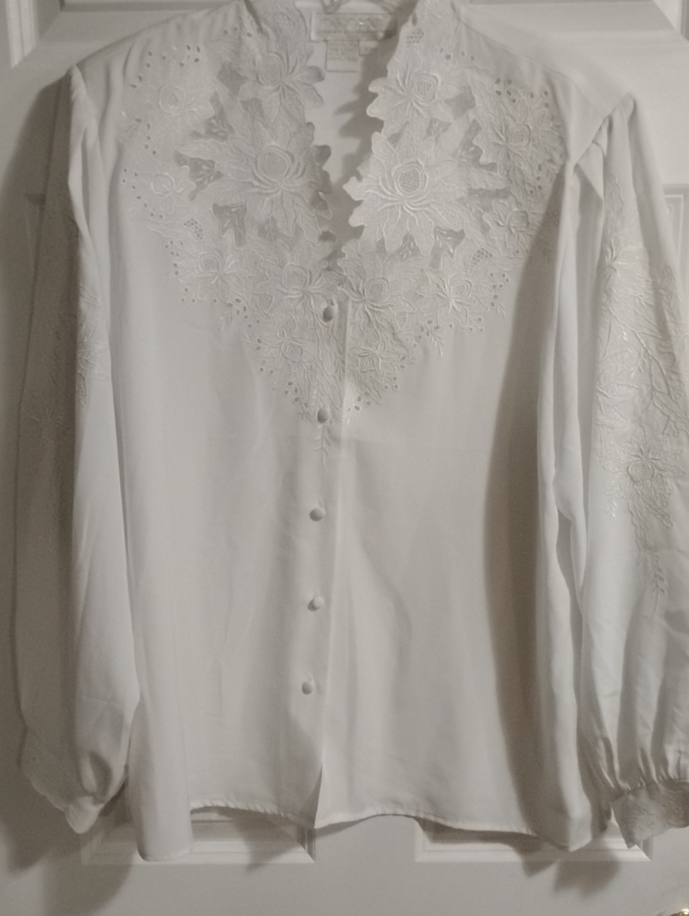 White Embroidered Button-Down Women's Blouse
